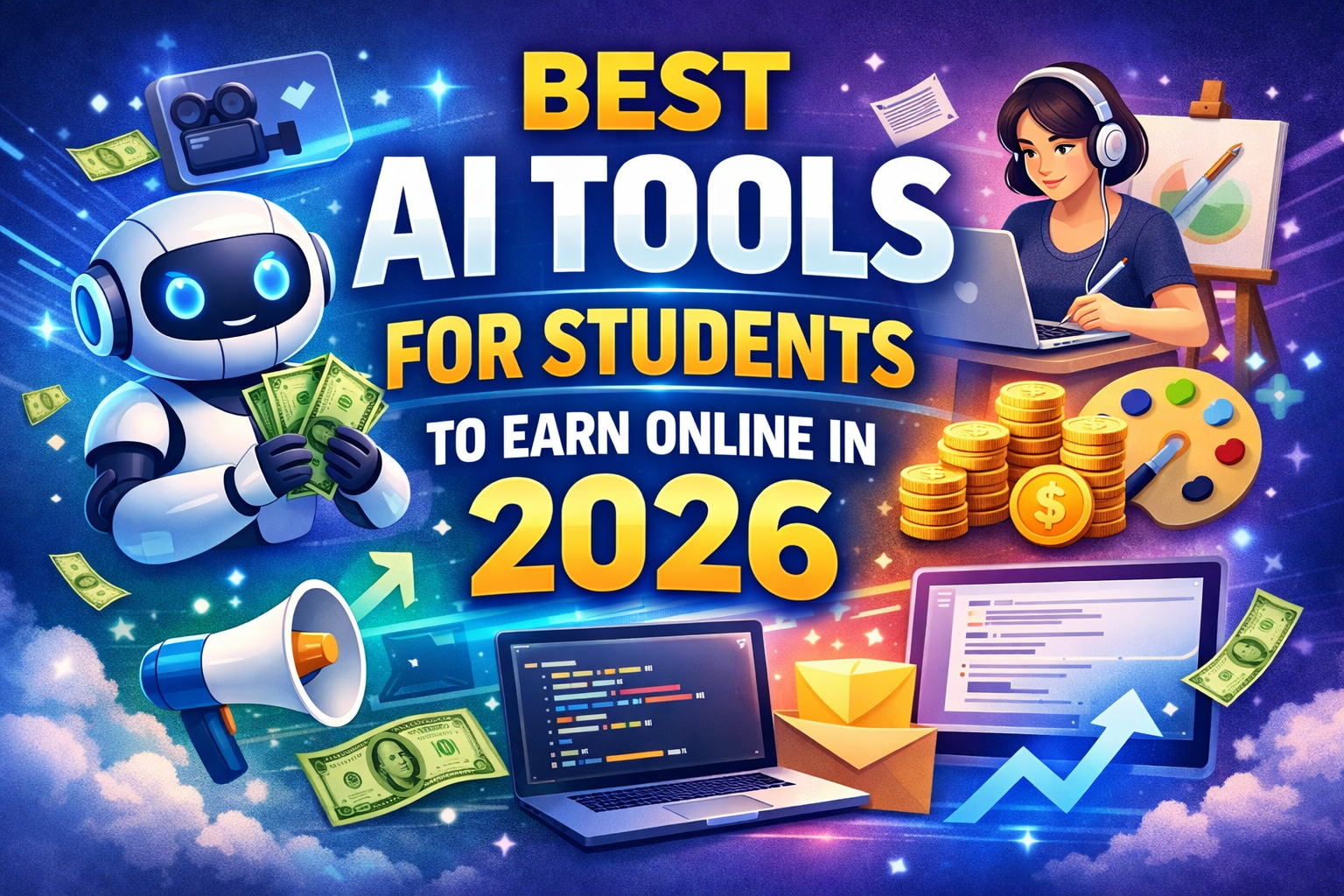 Discover the best AI tools for students to earn online in 2026. Simple, beginner-friendly guide to start freelancing, content creation, and more.